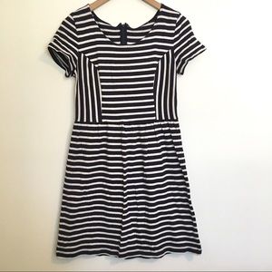 LOFT Navy and Cream Striped Cotton Dress